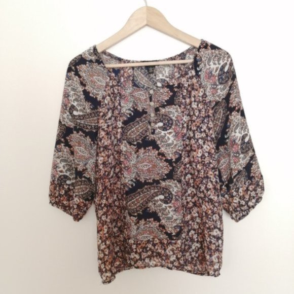 Notations Black and Pink Printed Pattern ¾ Sleeve Blouse - Picture 2 of 9